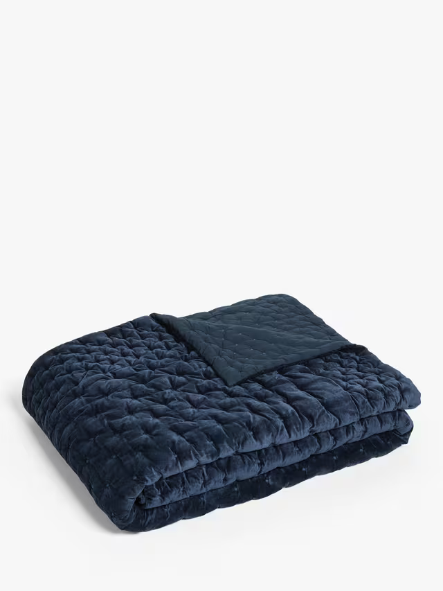 John Lewis Velvet Stitch Quilt, Navy, L260 x W250cm