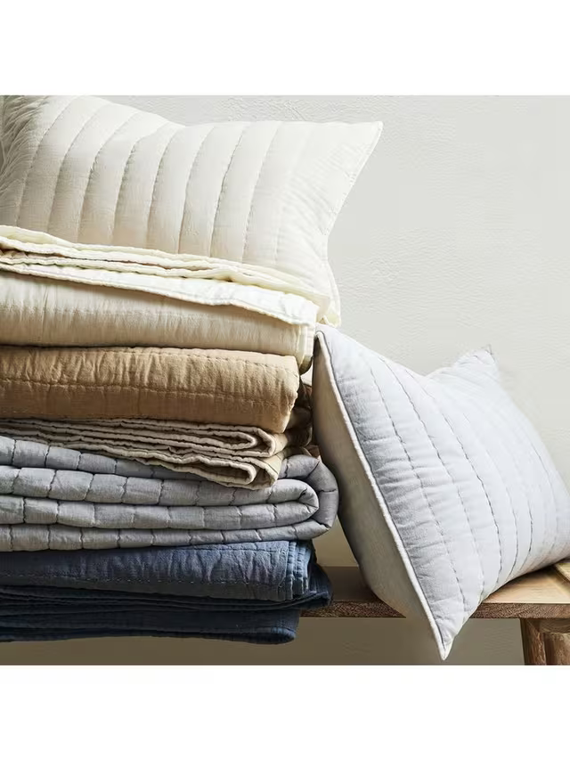 West Elm Linen-Cotton Quilted , White, King list