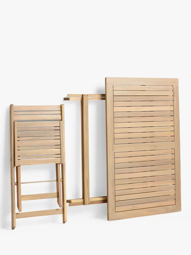 John Lewis Acacia Wood Foldable 4-Seater Garden Dining Table & Chairs Set, Natural
