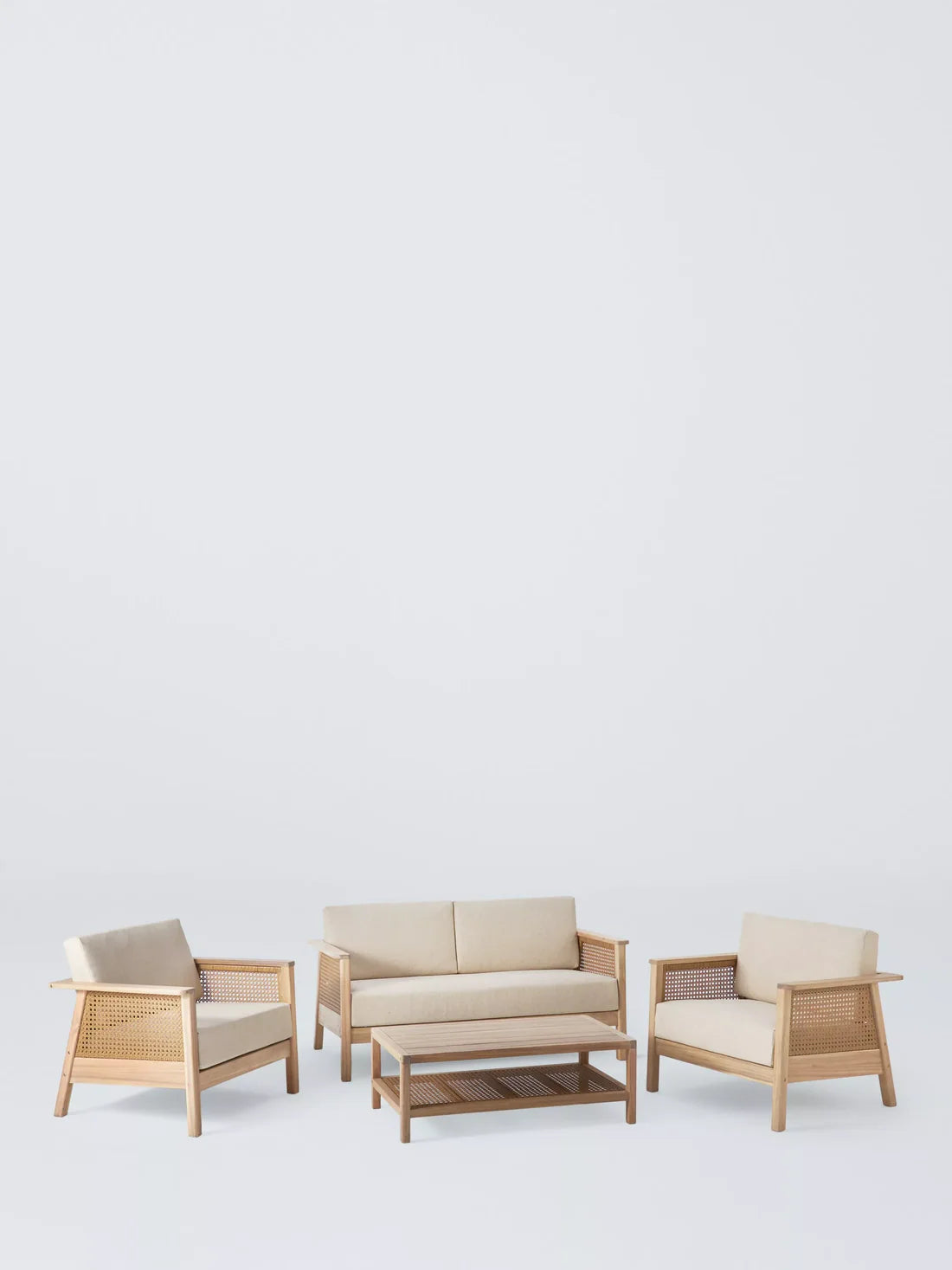 John Lewis Woven Rattan Panel Acacia Wood Garden Lounge Chair, Natural