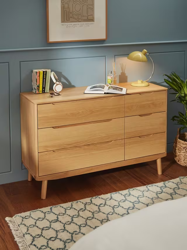 John Lewis Bow 6 Drawer Chest, Natural