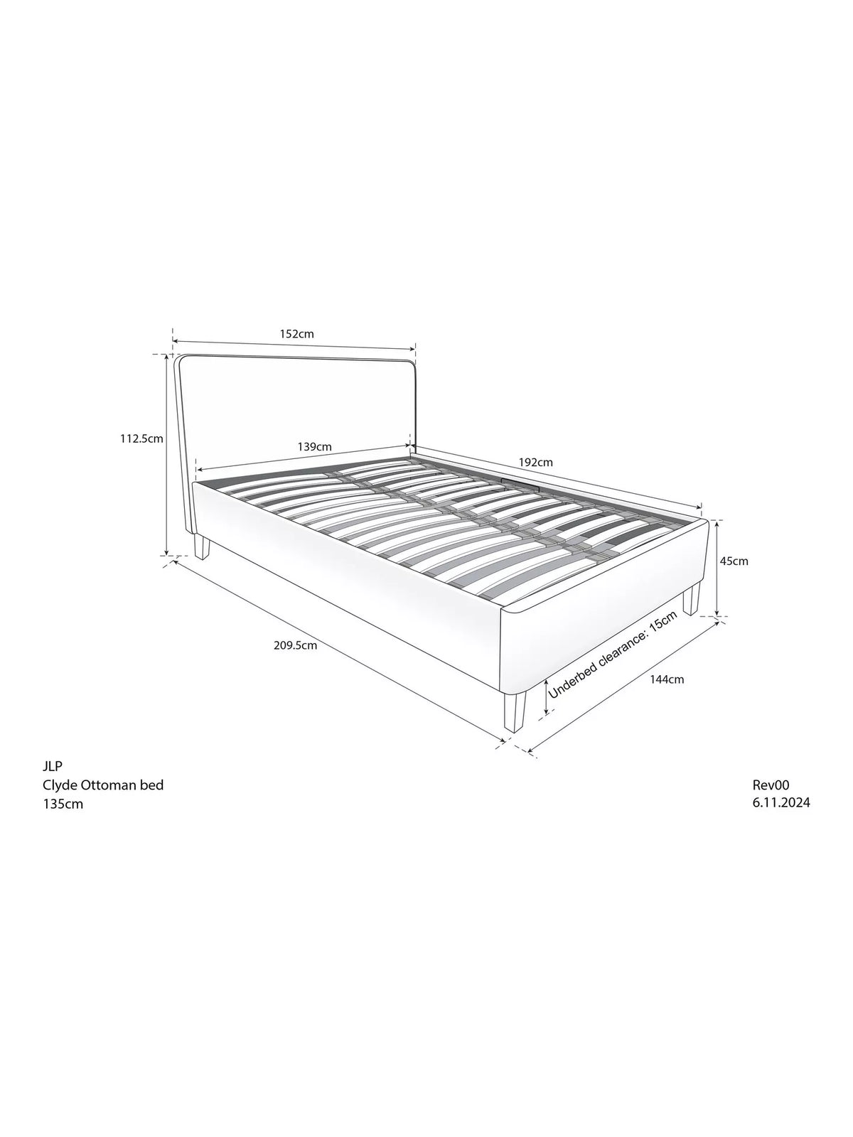 John Lewis Clyde Upholstered Bed Frame, Double, Brushed Weave Grey