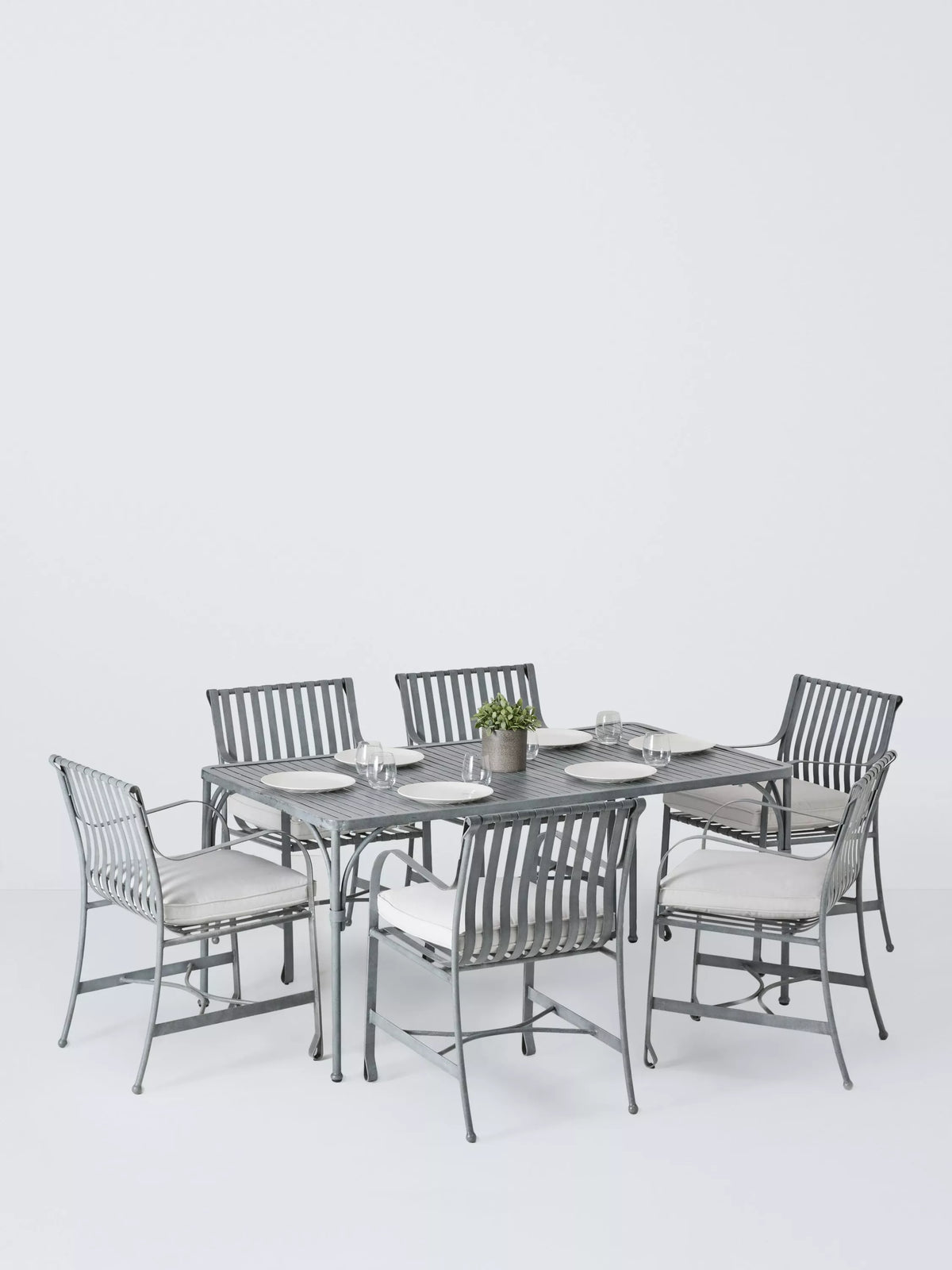 John Lewis Ribbon Metal Garden Dining Armchairs Grey Set of 2