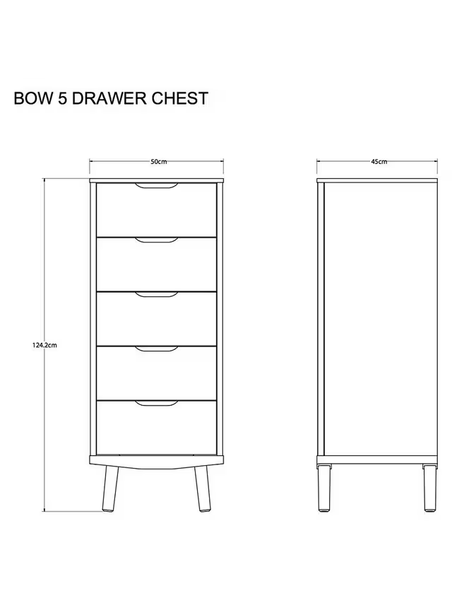 John Lewis Bow 5 Drawer Tallboy Chest, Natural