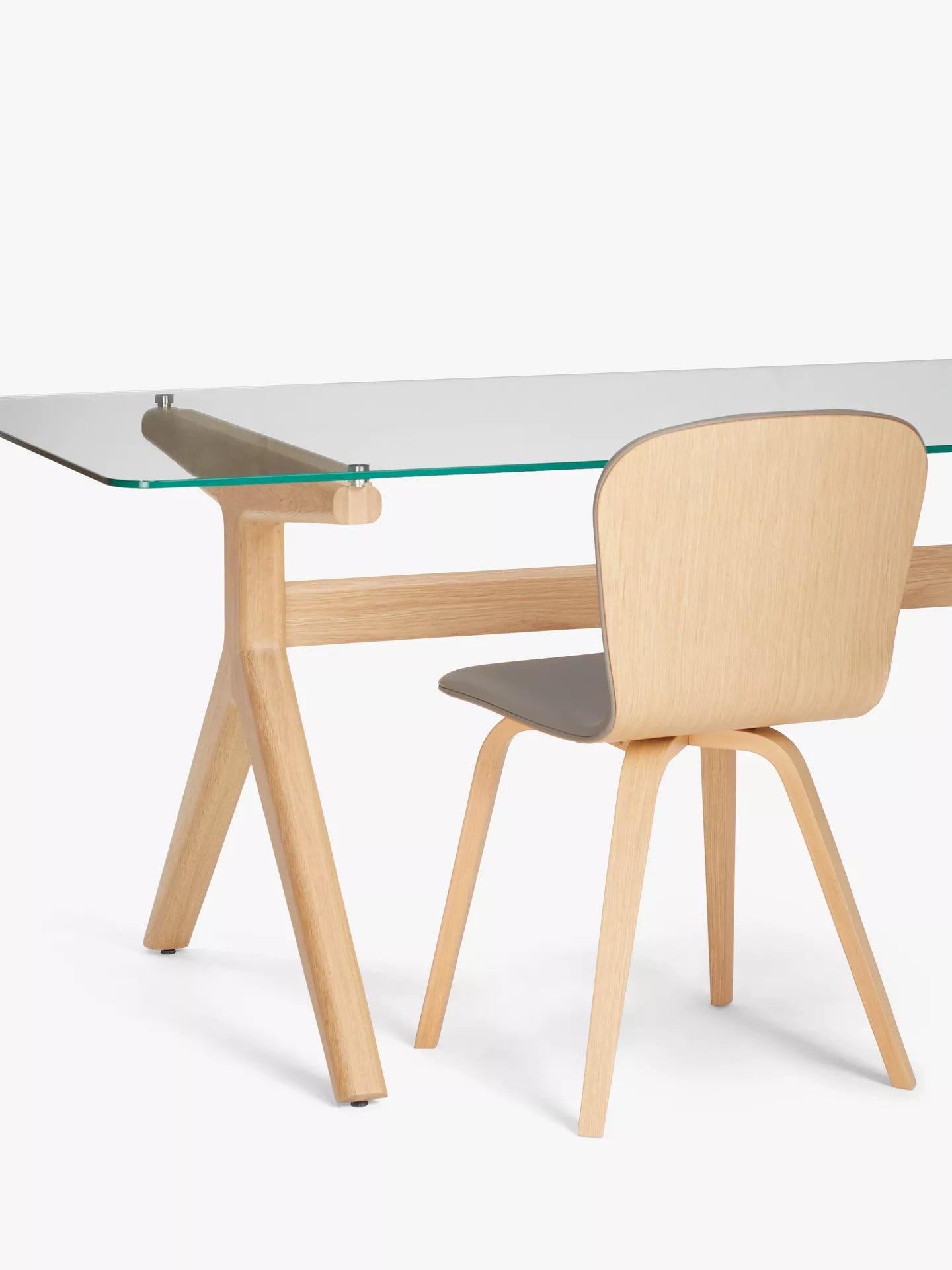 John Lewis & Partners Poise 6 Seater Glass Dining Table, Clear/Oak