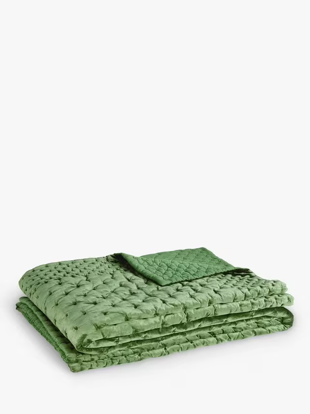 John Lewis Boutique Hotel Velvet Stitch Quilted Bedspread, Green, L260 x W250cm