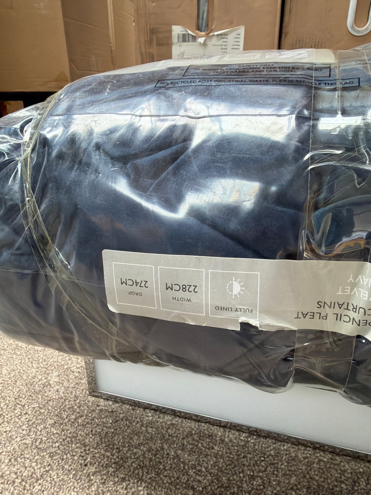 John Lewis Velvet Pair Lined Pencil Pleat Curtains, Navy, W228 x Drop 274cm