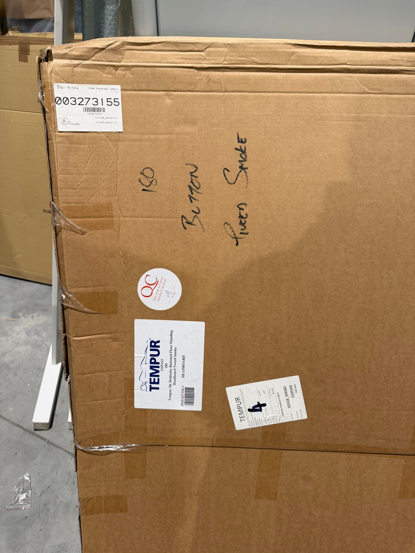 TEMPUR® Holdenby Buttoned Floor Standing Headboard – Tweed Smoke King Size, 180cm