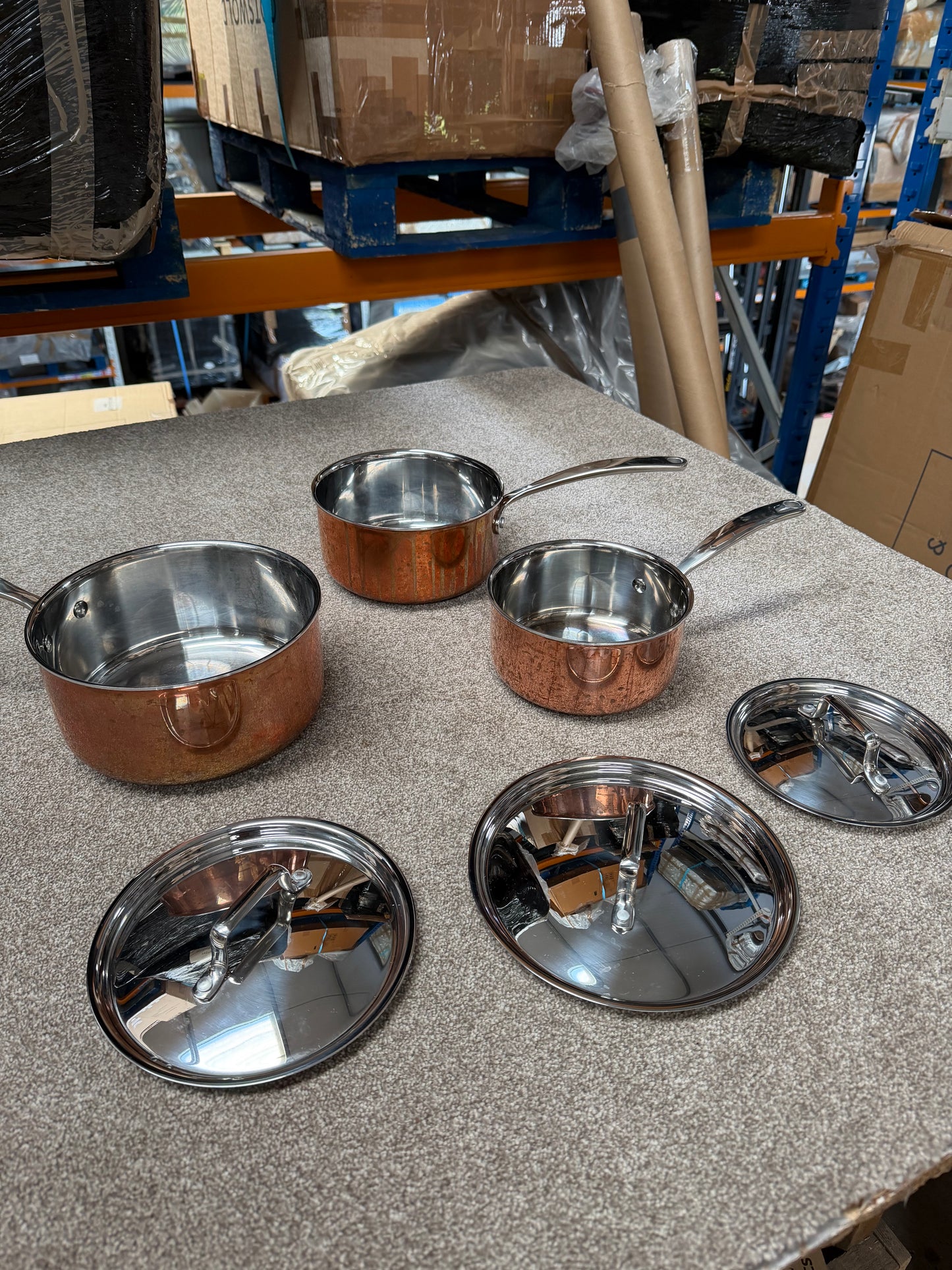 John Lewis Tri-Ply Stainless Steel Saucepan Set with Lids, 3 Piece, Copper