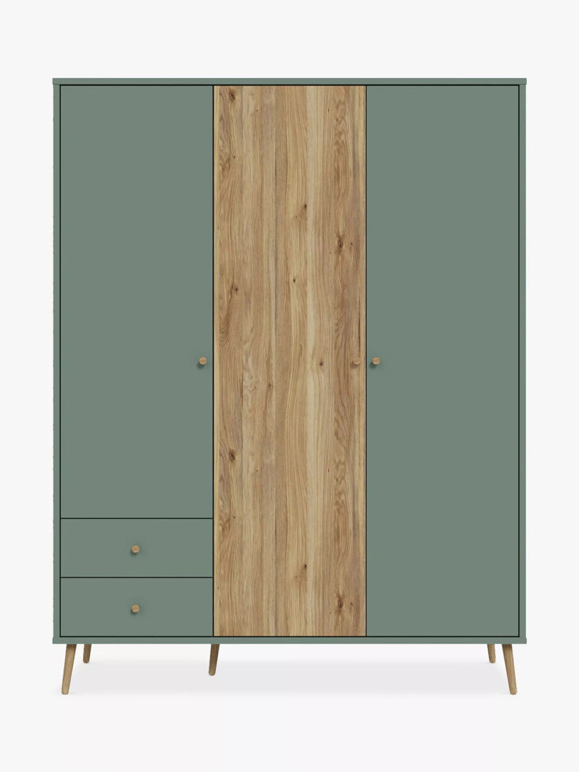 EasyKlix Harllson 3 Door Wardrobe with 2 Drawers Green Oak Furniture
