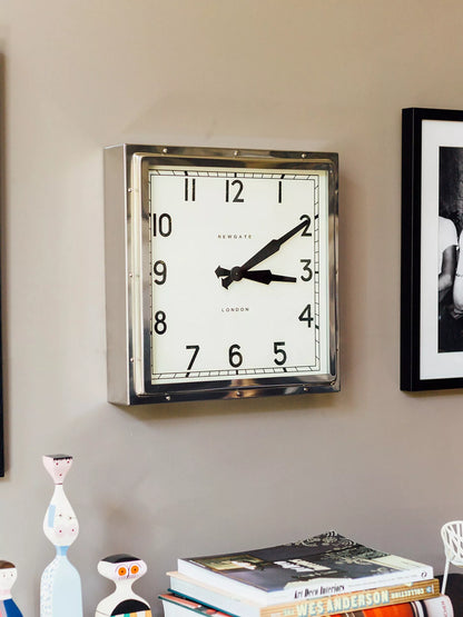 Newgate Clocks Quad Square Metal Wall Clock, 40cm, Silver