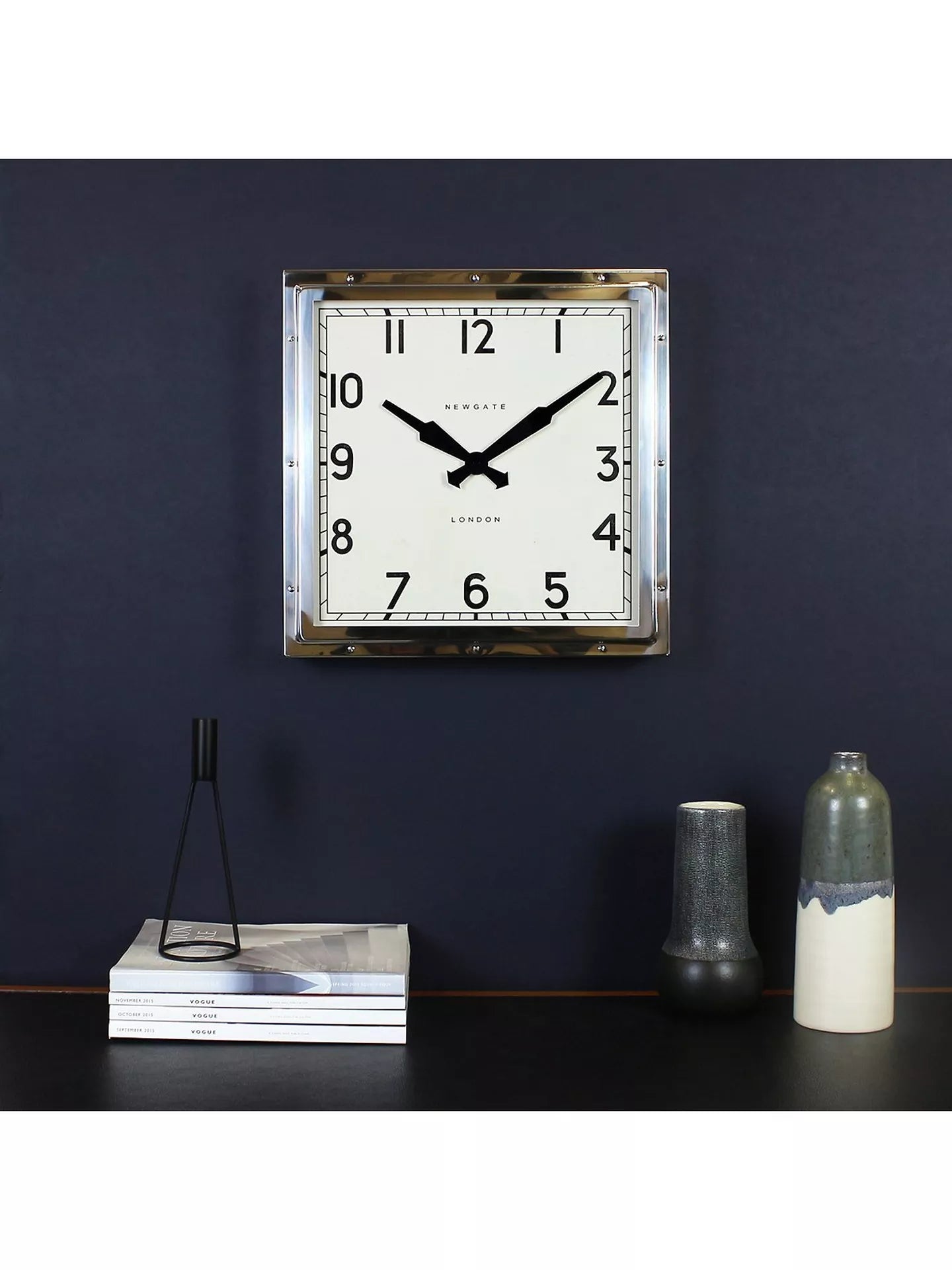 Newgate Clocks Quad Square Metal Wall Clock, 40cm, Silver