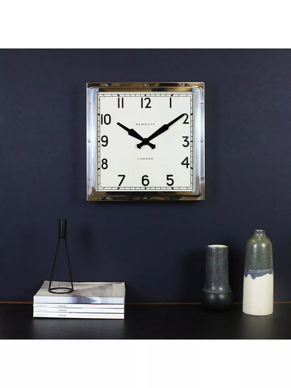 Newgate Clocks Quad Square Metal Wall Clock, 40cm, Silver