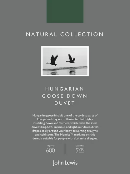 John Lewis Natural Collection Hungarian Goose Down Duvet, 13.5 Tog, Single