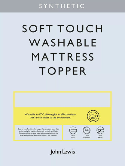 John Lewis Double Mattress Topper Synthetic Soft Touch Washable Dual Layer 6cm Deep