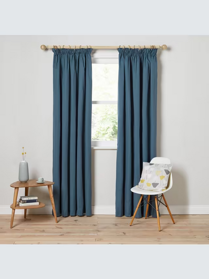 John Lewis Arlo Pair Lined Pencil Pleat Curtains, Blue, W228 x Drop 274cm