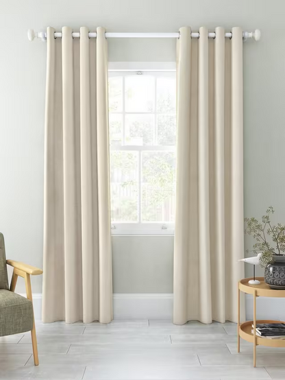 John Lewis Chenille Pair Blackout/Thermal Lined Eyelet Curtains, Oyster, W167 x Drop 228cm