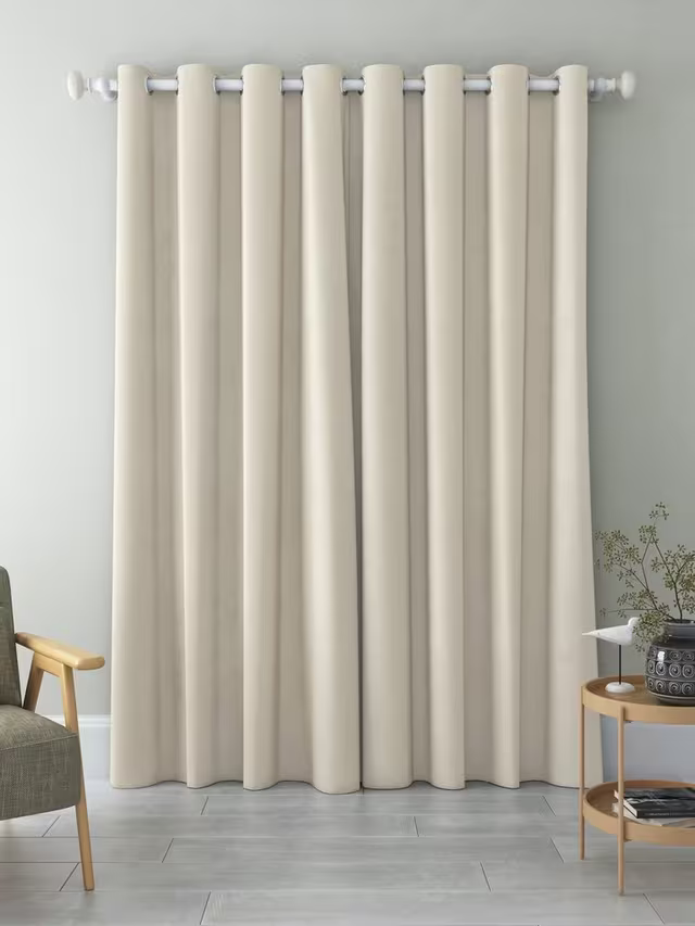 John Lewis Chenille Pair Blackout/Thermal Lined Eyelet Curtains, Oyster, W167 x Drop 228cm