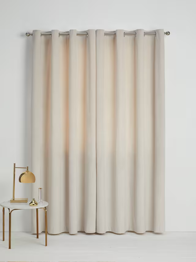 John Lewis Velvet Pair Lined Eyelet Curtains, Champagne, W228 x Drop 274cm