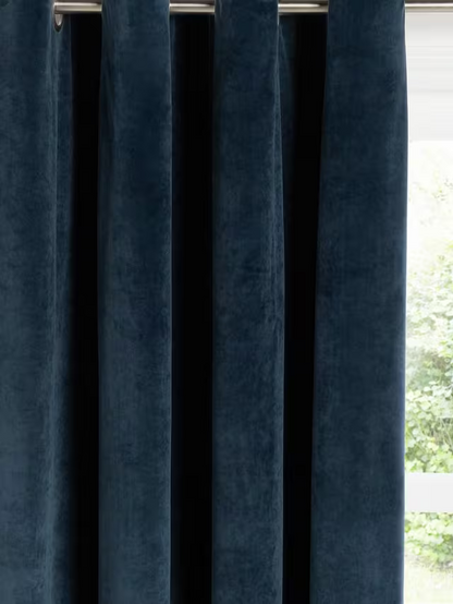 John Lewis Velvet Pair Lined Eyelet Curtains, Navy, W228 x Drop 228cm