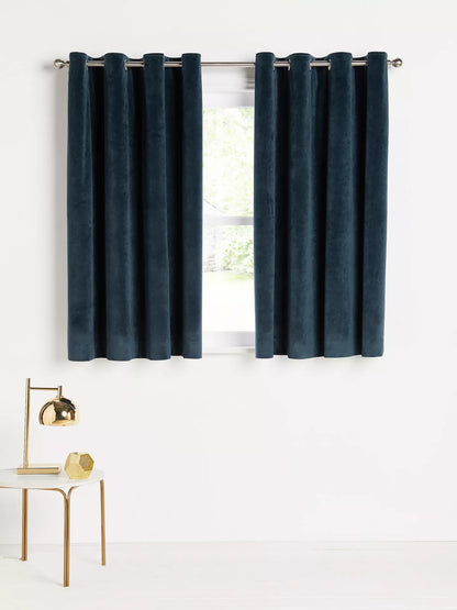John Lewis Velvet Pair Lined Eyelet Curtains, Navy, W228 x Drop 228cm