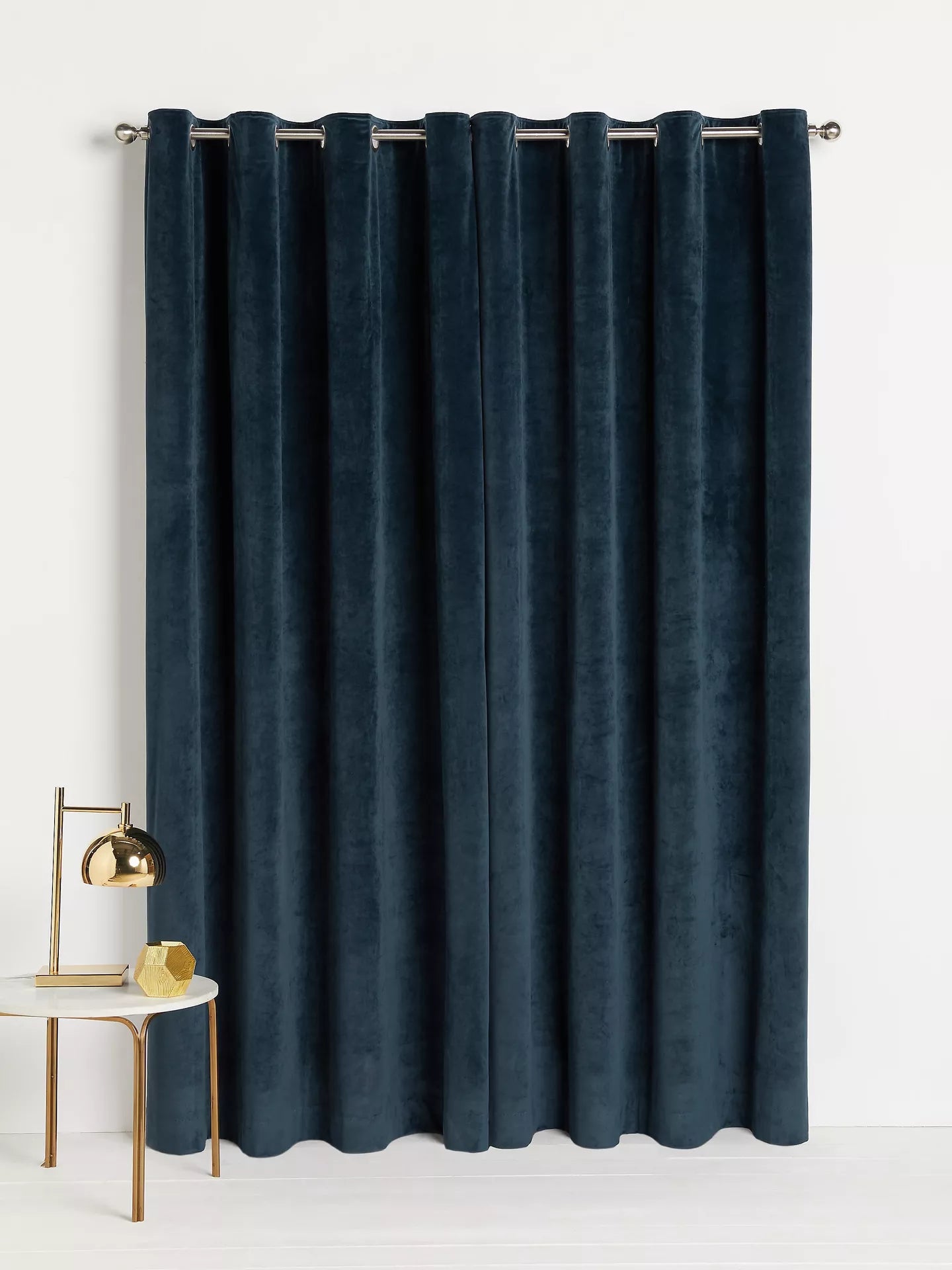 John Lewis Velvet Pair Lined Eyelet Curtains, Navy, W228 x Drop 228cm