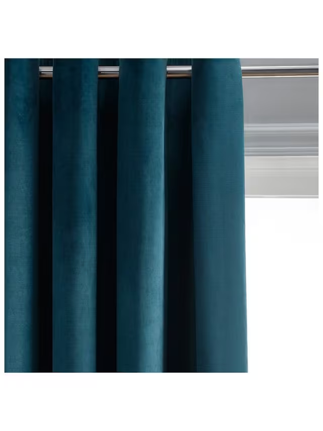 John Lewis Velvet Pair Lined Eyelet Curtains, Teal, W228 x Drop 228cm