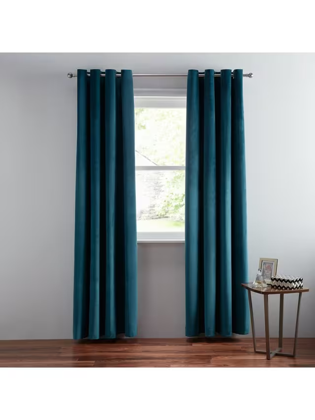 John Lewis Velvet Pair Lined Eyelet Curtains, Teal, W228 x Drop 228cm
