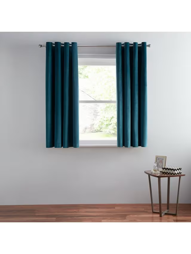 John Lewis Velvet Pair Lined Eyelet Curtains, Teal, W228 x Drop 228cm