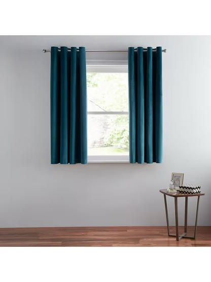 John Lewis Velvet Pair Lined Eyelet Curtains, Teal, W228 x Drop 228cm