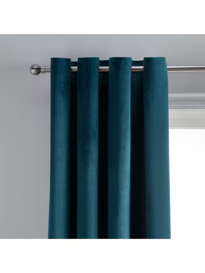 John Lewis Velvet Pair Lined Eyelet Curtains, Teal, W228 x Drop 228cm