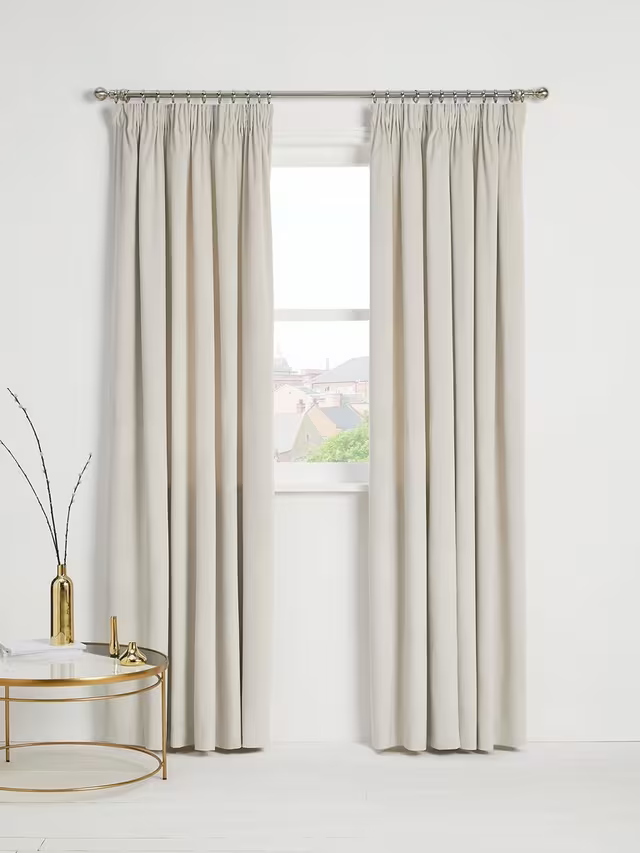 John Lewis Velvet Pair Lined Pencil Pleat Curtains, Champagne, W228 x Drop 182cm
