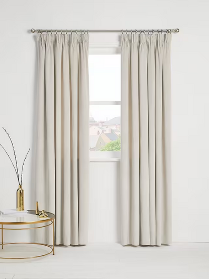 John Lewis Velvet Pair Lined Pencil Pleat Curtains, Champagne, W228 x Drop 182cm