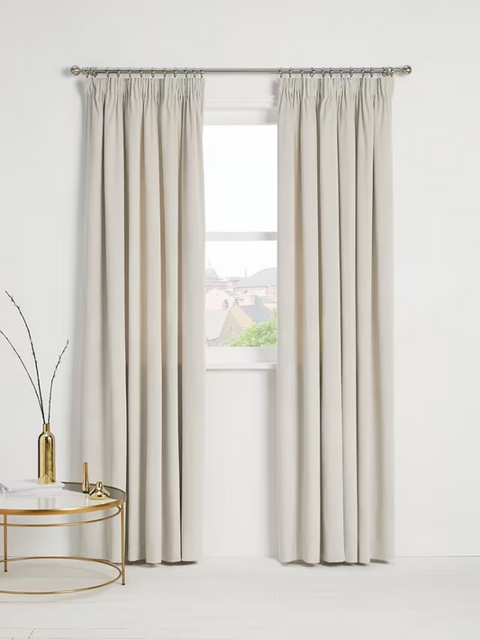 John Lewis Velvet Pair Lined Pencil Pleat Curtains, Champagne, W228 x Drop 182cm
