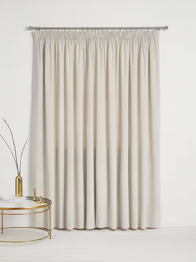 John Lewis Velvet Pair Lined Pencil Pleat Curtains, Champagne, W228 x Drop 182cm