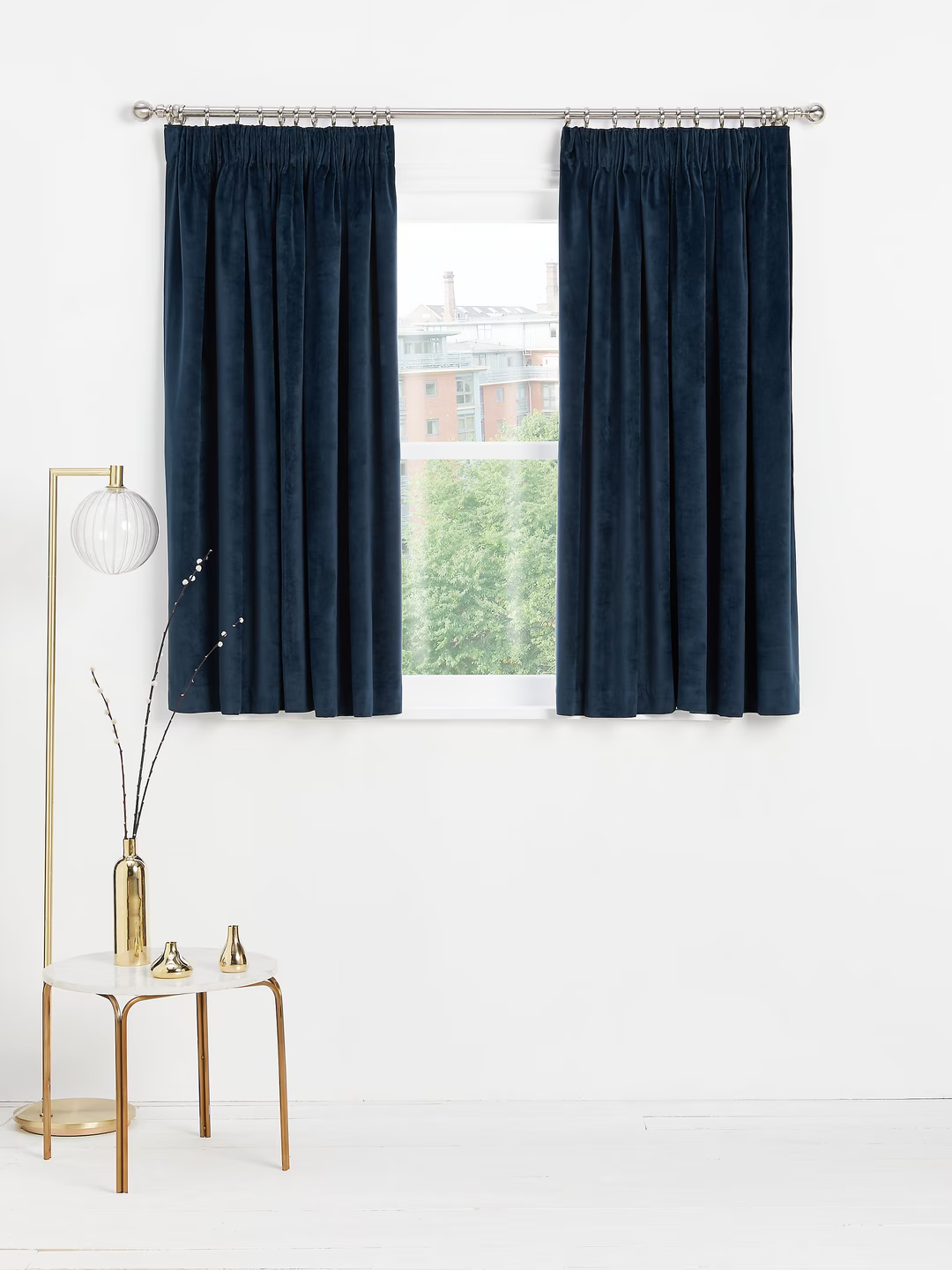 John Lewis Velvet Pair Lined Pencil Pleat Curtains, Navy, W228 x Drop 274cm