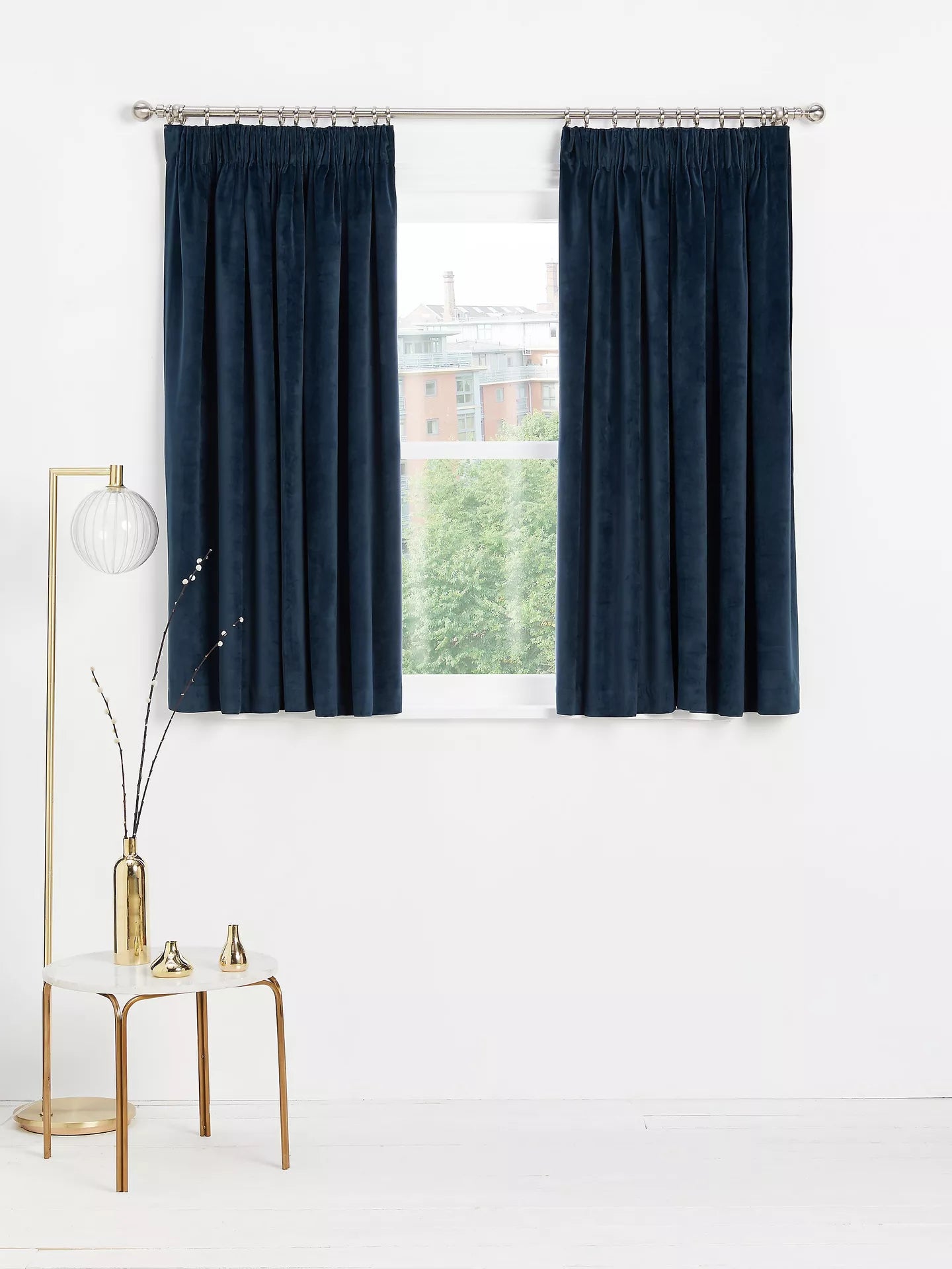 John Lewis Velvet Pair Lined Pencil Pleat Curtains, Navy, W228 x Drop 274cm