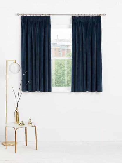 John Lewis Velvet Pair Lined Pencil Pleat Curtains, Navy, W228 x Drop 274cm