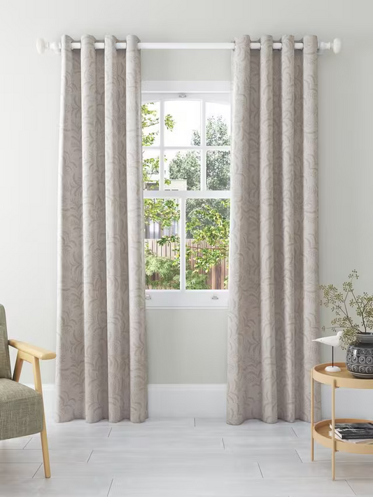 John Lewis Jouvene Weave Pair Blackout/Thermal Lined Eyelet Curtains, Natural, W228 x Drop 228cm