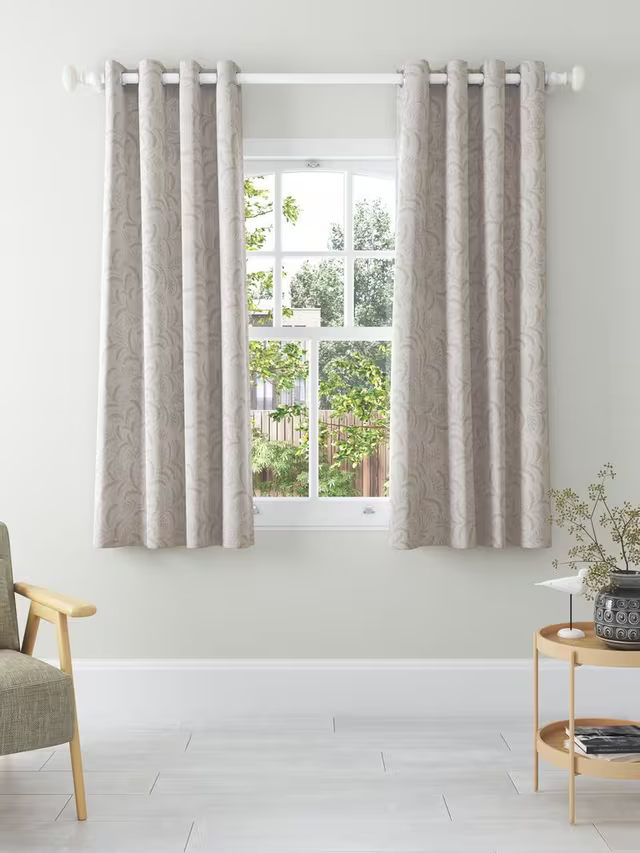 John Lewis Jouvene Weave Pair Blackout/Thermal Lined Eyelet Curtains, Natural, W167 x Drop 228cm