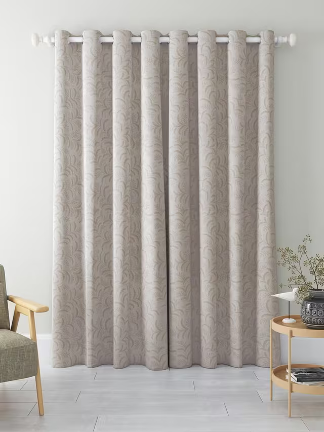 John Lewis Jouvene Weave Pair Blackout/Thermal Lined Eyelet Curtains, Natural, W167 x Drop 228cm