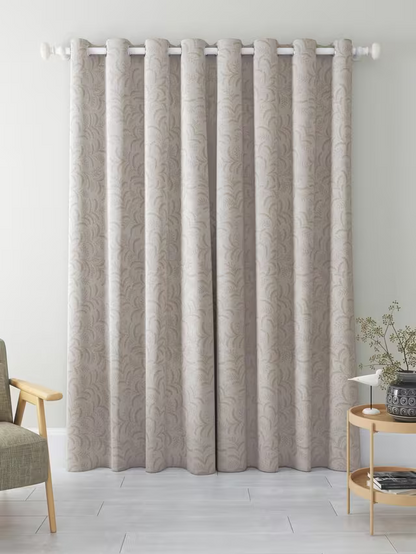 John Lewis Jouvene Weave Pair Blackout/Thermal Lined Eyelet Curtains, Natural, W167 x Drop 228cm