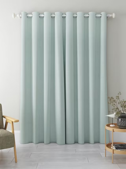 John Lewis Textured Weave Pair Blackout Lined Eyelet Curtains, Duck Egg, W228 x Drop 274cm