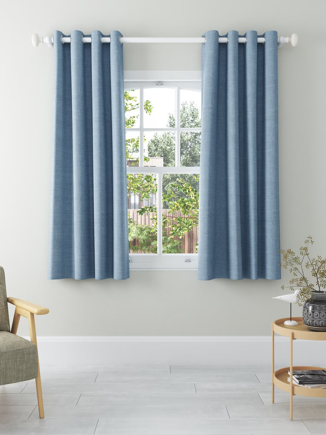 John Lewis Textured Weave Pair Blackout Lined Eyelet Curtains, Blue, W228 x Drop 182cm