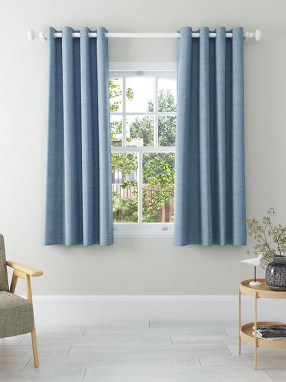 John Lewis Textured Weave Pair Blackout Lined Eyelet Curtains, Blue, W228 x Drop 182cm