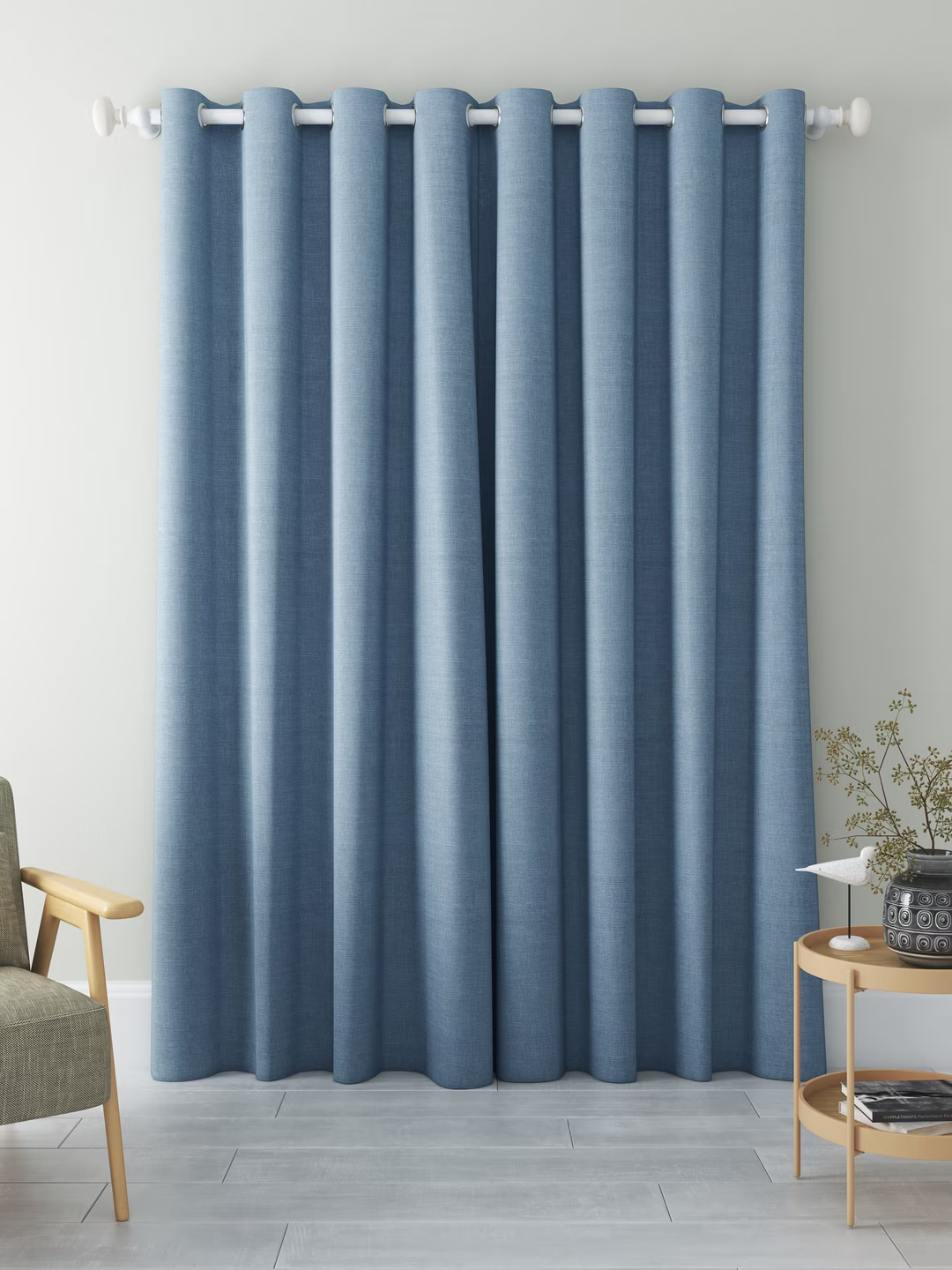John Lewis Textured Weave Pair Blackout Lined Eyelet Curtains, Blue, W228 x Drop 182cm