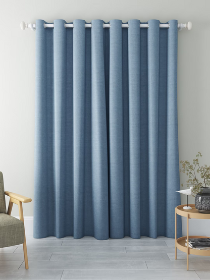 John Lewis Textured Weave Pair Blackout Lined Eyelet Curtains, Blue, W228 x Drop 182cm