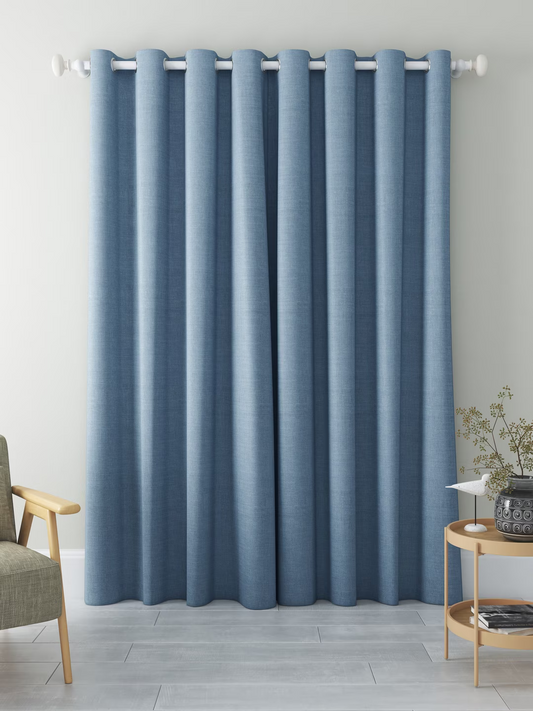 John Lewis Textured Weave Pair Blackout Lined Eyelet Curtains, Blue, W228 x Drop 182cm