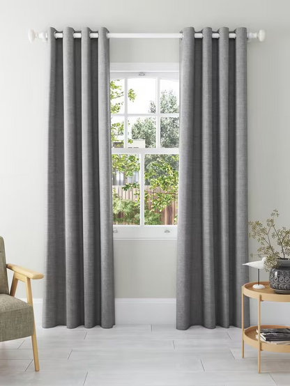 John Lewis Textured Weave Pair Blackout Lined Eyelet Curtains, Storm, W228 x Drop 182cm