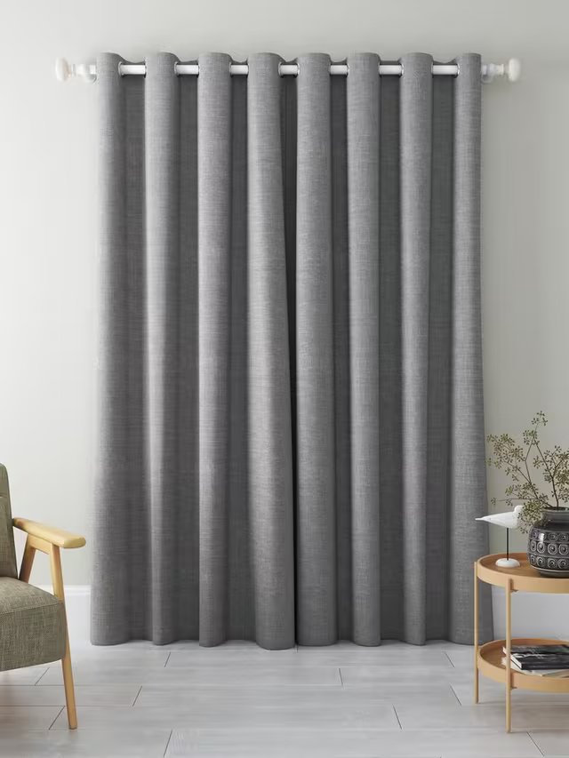 John Lewis Textured Weave Pair Blackout Lined Eyelet Curtains, Storm, W228 x Drop 182cm